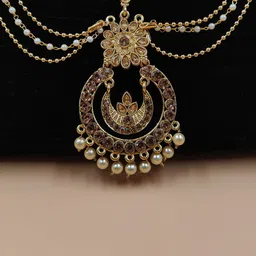 JYONA Gold-Plated Stones Studded & Pearls Beaded Matha Patti Head Jewellery-picture-23