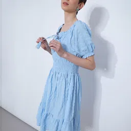 LIMEROAD Women Blue Self Design Fit & Flare Midi Dress-image-47