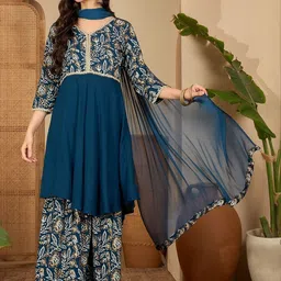 Sangria Women Ethnic Motifs Printed Regular Beads and Stones Kurta Sets-image-40