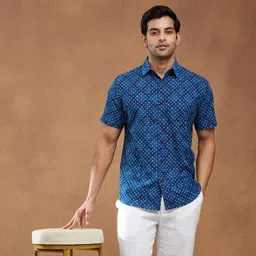 Fabindia Men Slim Fit Polka Dots Printed Spread Collar Cotton Casual Shirt image 3