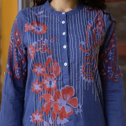 Aadews Embroidered Round Neck Pure Cotton Tunic With Trousers image 2
