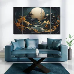 The Castle Decor Orange & Teal 5 Pieces Wood Wall Art-picture-12