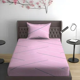 WEAVE AND DECOR Pink Geometric 300 TC Single Bedsheet with 1 Pillow Covers-image-75