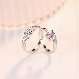 Teeragaj Set Of 2 Artificial Stone-Studded Adjustable Couple Finger Rings-image-2