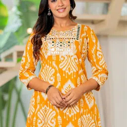 JAIPUR SARAI Ethnic Motifs Printed Regular Mirror Work Pure Cotton Kurta With Trouser image 3