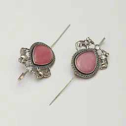 VIVAZS Silver-Plated Artificial Stones Studded Oxidised Teardrop Shaped Ear Cuff image 2