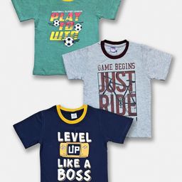 Here&Now X Game Begins Boys Pack Of 3 Assorted Typography Printed Pure Cotton T-shirts-picture-4