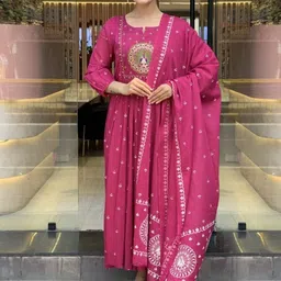 Anni Designer Women Ethnic Motifs Anarkali Kurta with Trousers & Dupatta-image-13
