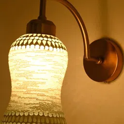 SOMIL White & Gold-Toned Textured Glass Cylinder Shaped Wall Lamp-image-90
