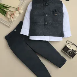 Sangria Boys Geometric Diamond Motifs Jacquard Single Breasted Three-Piece Suit-picture-58