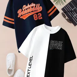 BAESD Boys Pack Of 2 Typography Printed Round Neck Pure Cotton Oversized T-shirts-picture-40