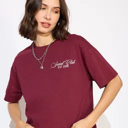 Mast & Harbour Women Graphic Printed Round Neck Cotton Oversized T-shirt-picture-28