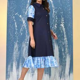 Charukriti Women Cotton Solid Tiered A-Line Midi Dresses image 2