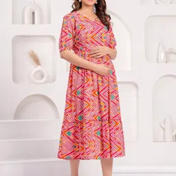 BAESD Women Printed Puff Sleeve Maternity Fit-Flare Dress image 5