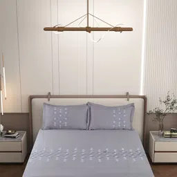 Homio Grey Geometric 400 TC King Bedsheet with 2 Pillow Covers image 4