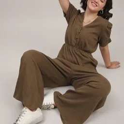 ANAI Women V-Neck Puff Sleeves Basic Jumpsuit image 4