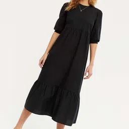 Femvy Women Round Neck Fit & Flare Midi Dress-image-92