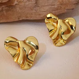 FIMBUL Gold-Plated Textured Heart Shaped Studs-image-70