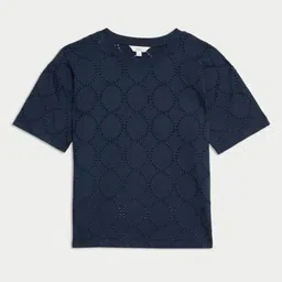 Marks & Spencer Women Printed Henley Neck Extended Sleeves Pockets T-shirt image 2
