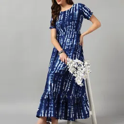 Raiyani Enterprise Tie and Dye Puff Sleeve Tiered Fit & Flare Maxi Dress-image-15