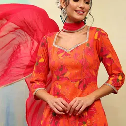 Khushal K Women Floral Printed Regular Kurta with Palazzos & With Dupatta image 5