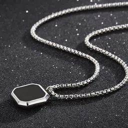 OOMPH Men Stainless Steel Rectangle Pendant with Chain image 2
