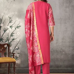 KALINI Ethnic Motifs Printed Mandarin Collar Straight Kurta With Palazzos & Dupatta image 4