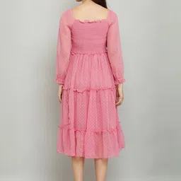 Vashist Self Design Tiered Smocked Fit and Flare Midi Dress image 5