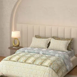 BOMBAY DYEING Olive Green & Beige Floral 400 TC Bedsheet with 4 Pillow Covers-picture-26