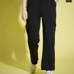 DIMPY GARMENTS Women Solid Relaxed High-Rise Cargos Trousers-image-53