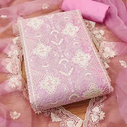 LeeliPeeri Designer Floral Embroidered Thread Work Unstitched Dress Material image 4