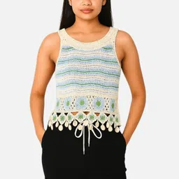 Casual Sleeveless Self Design Women Blue Top-image-28