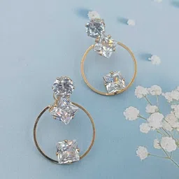 Shrim jewels Brass-Plated Artificial Stones Studded Circular Shaped Drop Earrings image 5