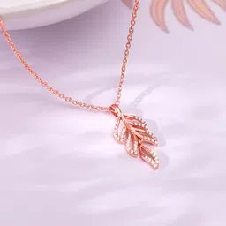GIVA 925 Sterling Silver Rose Gold-Plated Stone Studded Komal Pankh Pendant with Chain-picture-45