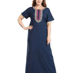 Lady Venom Women Floral Printed Embroidered Pure Cotton Maxi Nightdress-picture-35