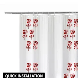 Kuber Industries White & Red 2 Pieces Floral Printed Shower Curtains image 3