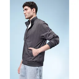 SZN Stiped Mock Collar Windcheater Bomber Jacket image 4