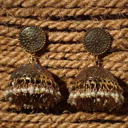 iTokri German Silver Artificial Beaded Dome Shaped Jhumkas-picture-53