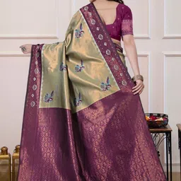 THE AQUARIUS Woven Design Embroidered Art Silk Heavy Work Banarasi Saree image 4