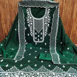 NEGRONI Ethnic Motifs Embroidered Organza Unstitched Dress Material-picture-16