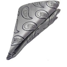 VOICI Men Grey Black & Silver Paisley Printed Pocket Square-picture-9