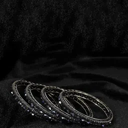 ZULKA Set of 4 Stylish Metal Zircon Gemstone & Beads Bangles Kada-image-5