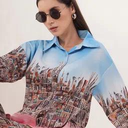 clobug Printed Long Sleeves Shirt Collar Shirt With Trouser image 2