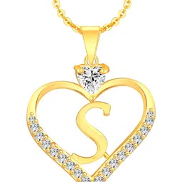 Heer Collection Cubic Zircon Studded Heart Shape Alphabet 'S' Pendant With Chain-picture-23