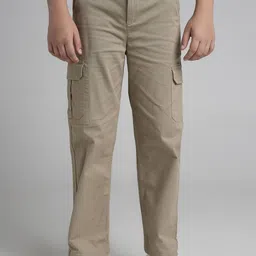 UNDER FOURTEEN ONLY Boys Relaxed Textured Mid-Rise Cotton Cargos-picture-36