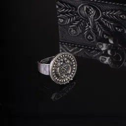 Sangria Silver Toned Oxidised Adjustable Finger Ring-image-12