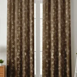 GEET CREATIONS Brown & White 2 Pcs Printed Velvet Window Curtains image 3