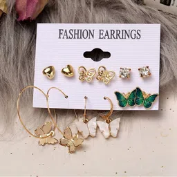 TheVineGirl Set Of 6 Gold-Plated Pearls Studded Circular Shaped Hoop Earrings image 2