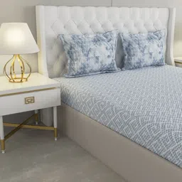 Raymond Home Navy Blue Geometric Printed 140 TC Cotton Queen Bedsheet Set 2.29 m x 2.54 m image 4