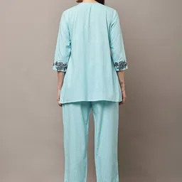 HERE&NOW Embroidered Pure Cotton Round Neck Top With palazzos Co-Ords image 4